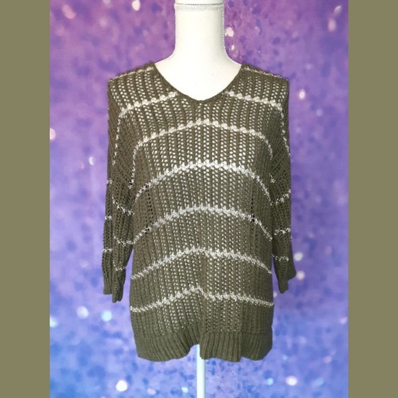 Chico's Army Green & Silver Sweater Size 1 (M/8) - Picture 1 of 8